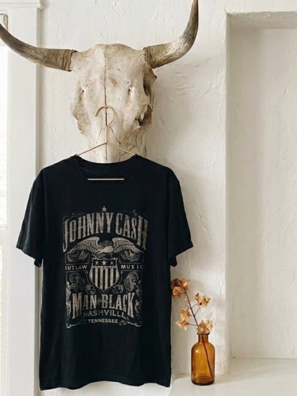 Johnny Cash Man In Black Graphic Tee Shirt Black Size Large